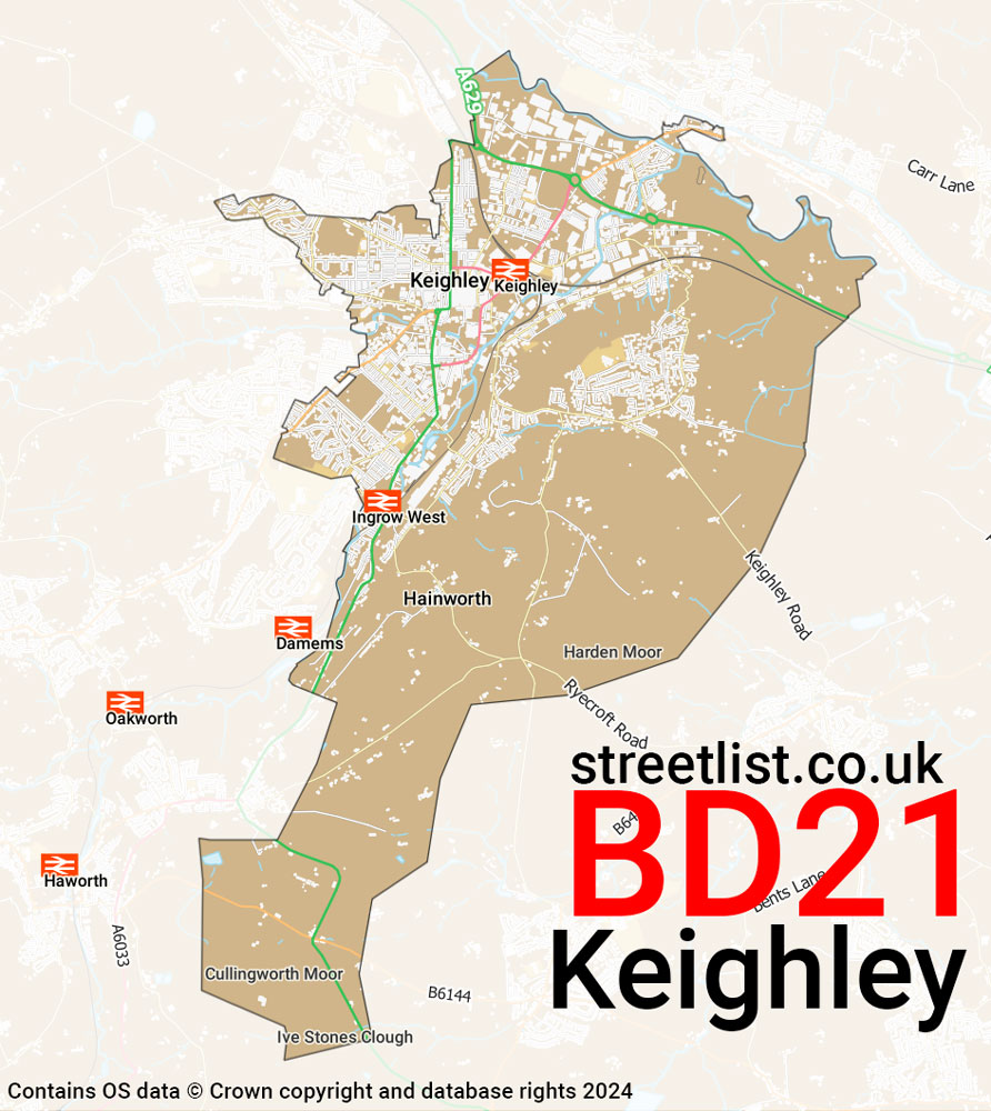 Map of the BD21 postcode