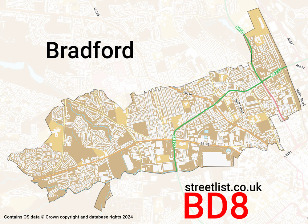 Map of the BD8 postcode