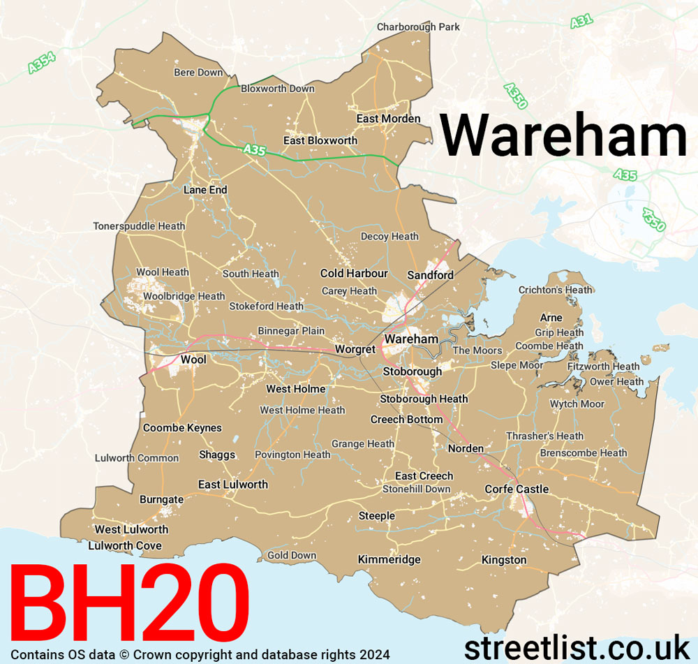 Map of the BH20 postcode