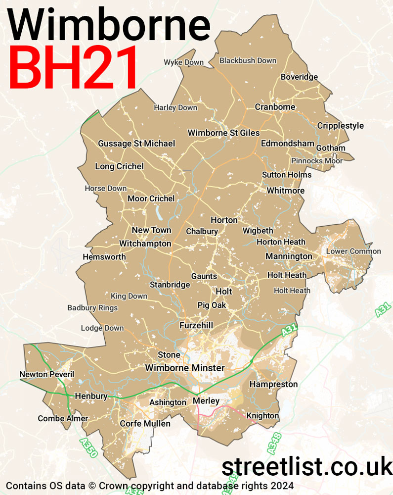 Map of the BH21 postcode