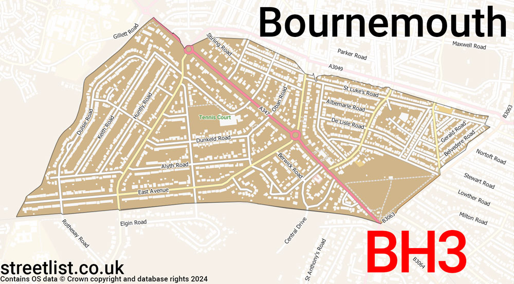 Map of the BH3 postcode