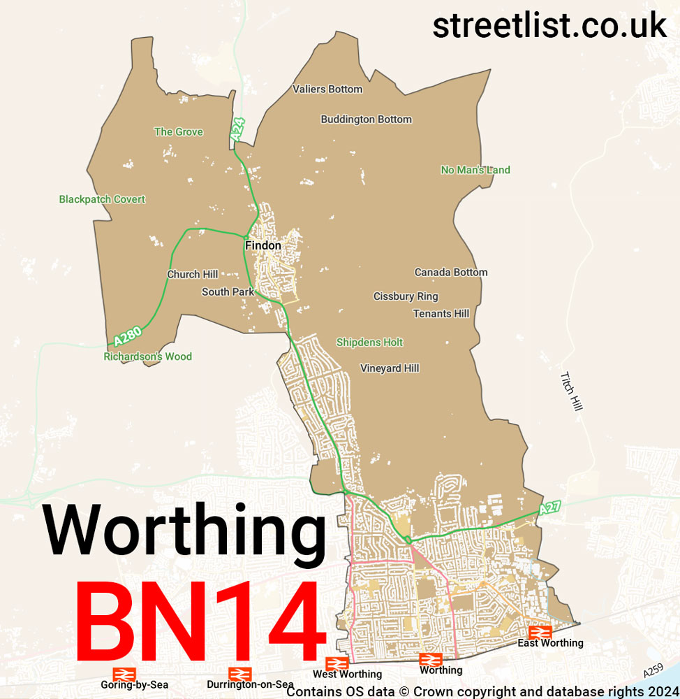 Map of the BN14 postcode