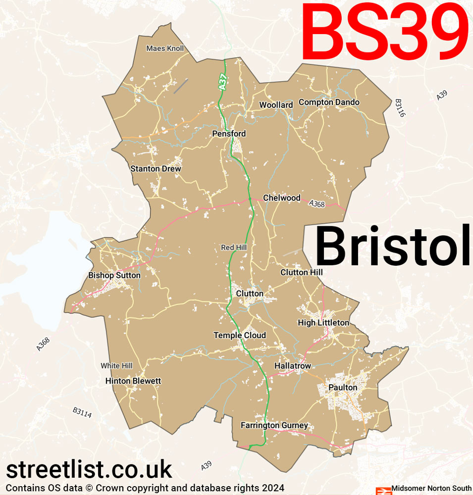 Map of the BS39 postcode