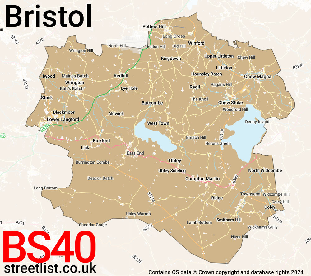 Map of the BS40 postcode