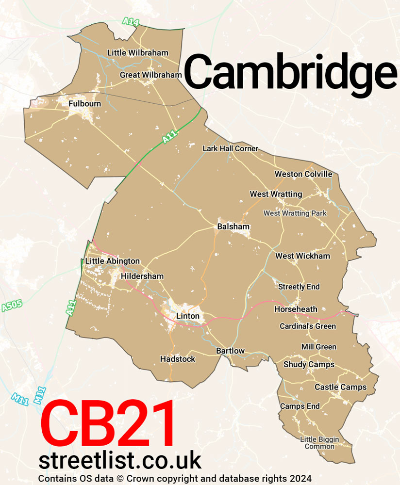 Map of the CB21 postcode