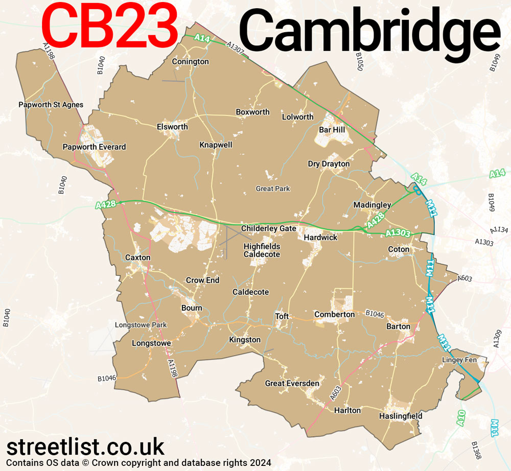 Map of the CB23 postcode