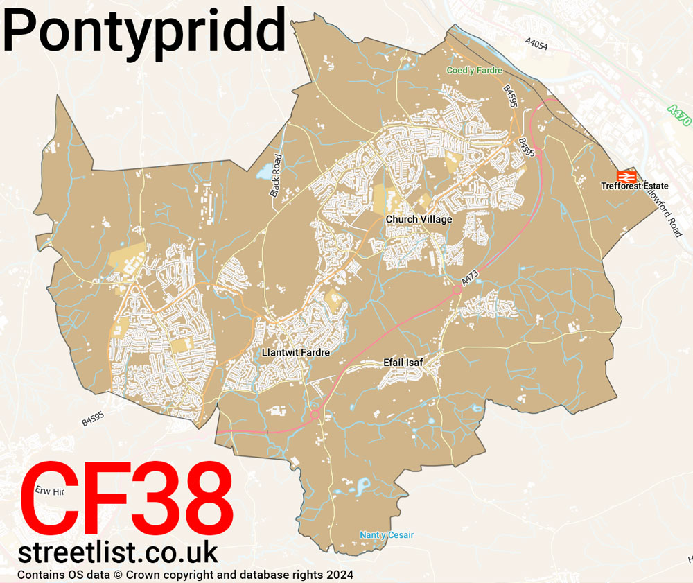 Map of the CF38 postcode