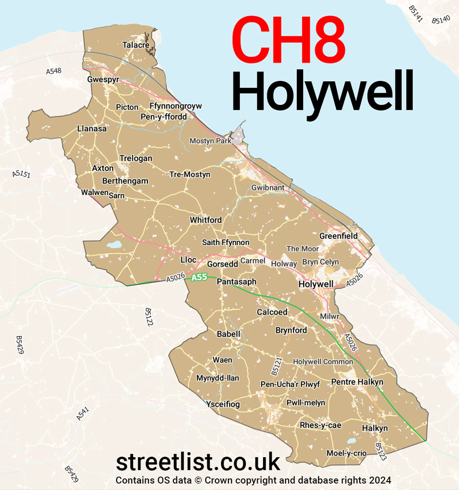 Map of the CH8 postcode