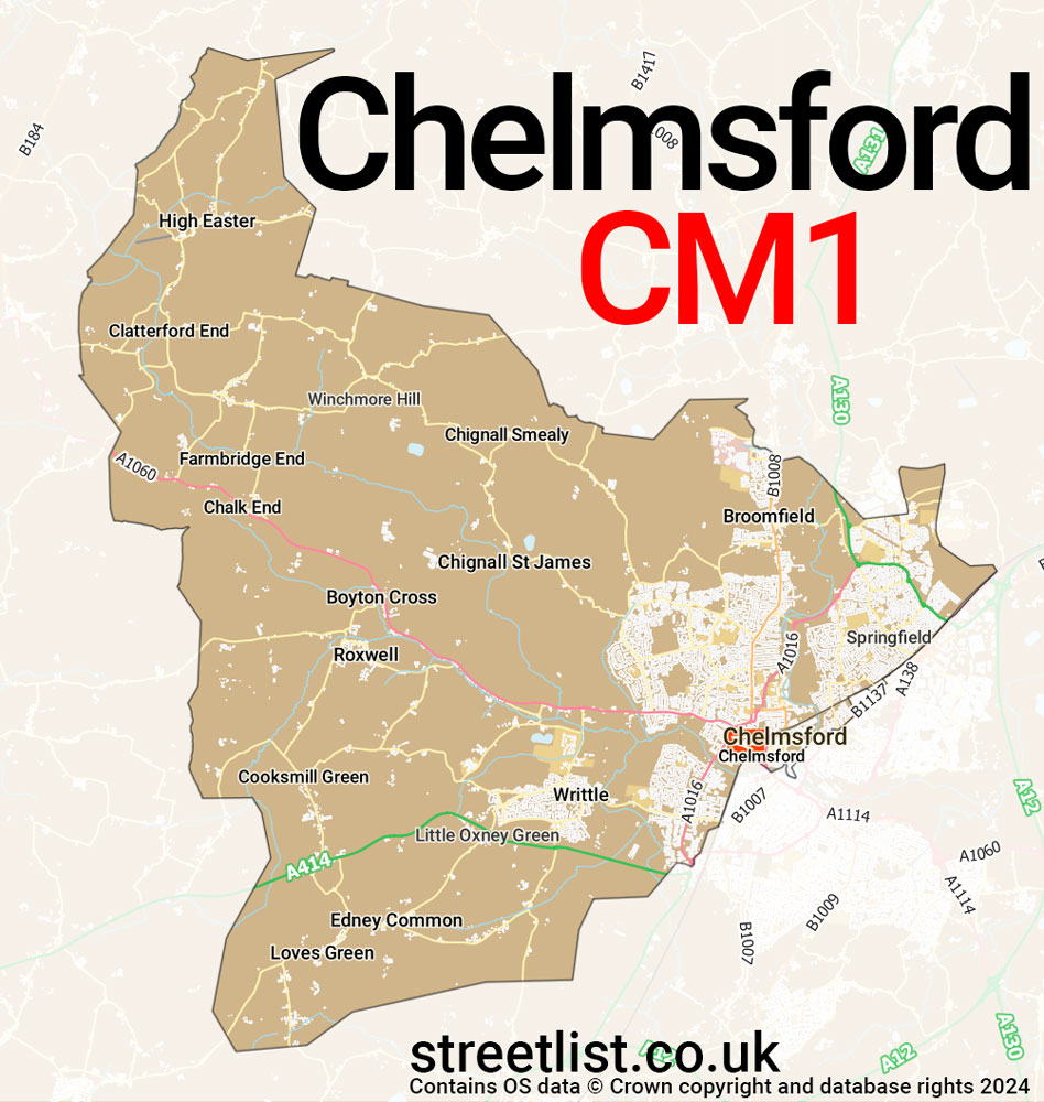 Map of the CM1 postcode