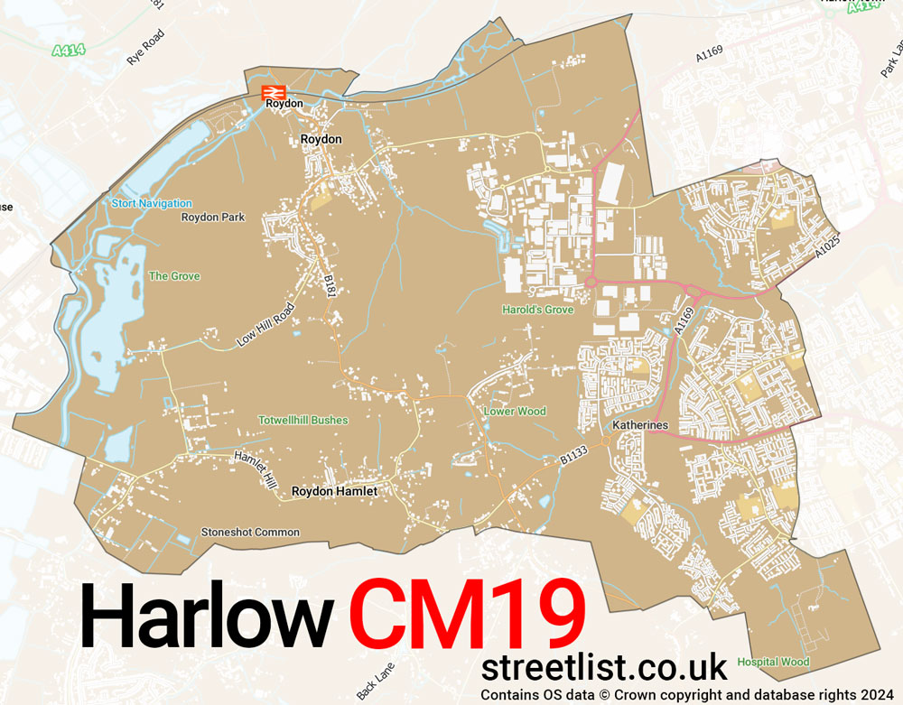 Map of the CM19 postcode