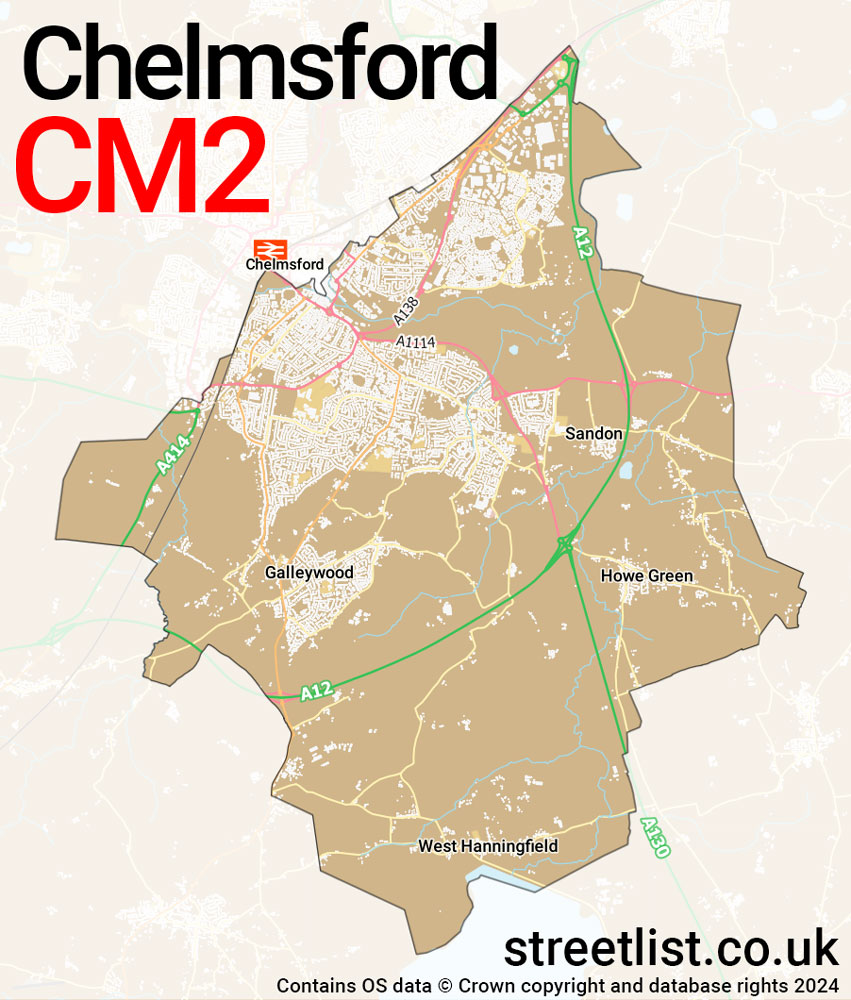 Map of the CM2 postcode