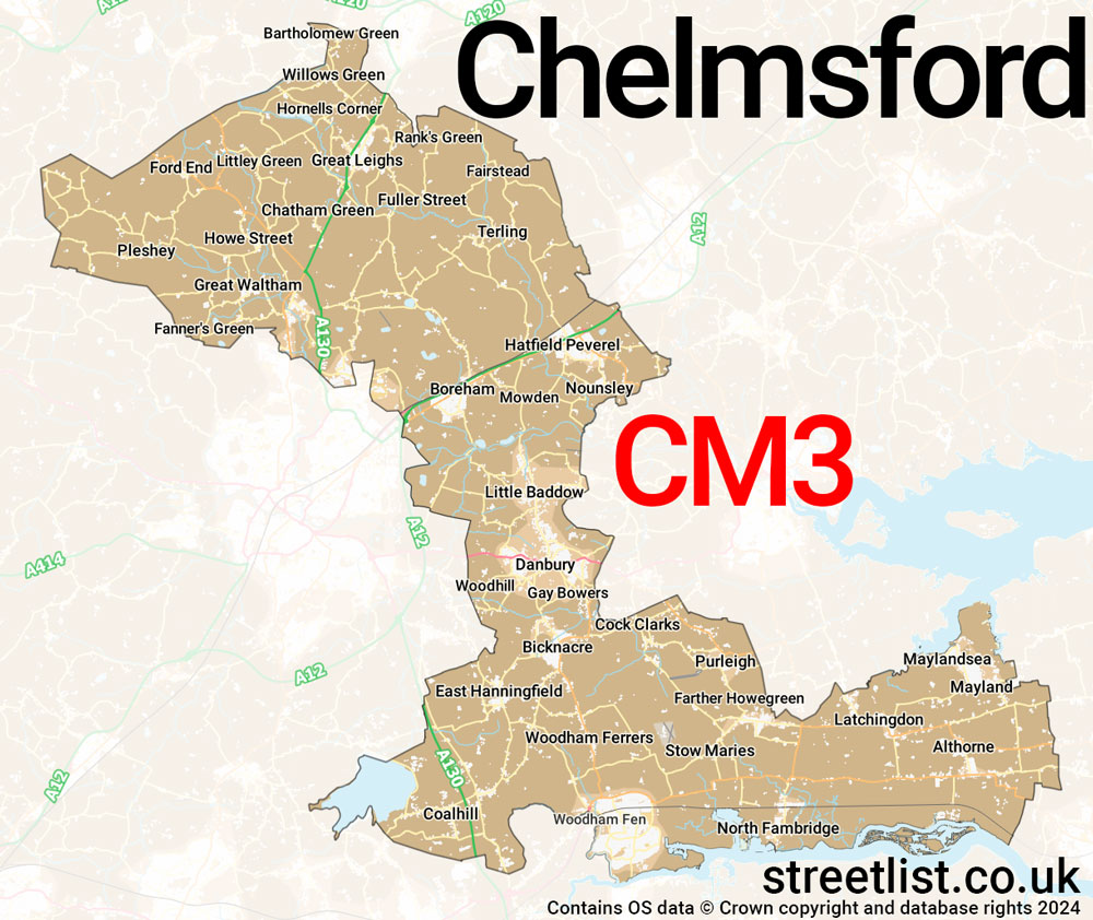 Map of the CM3 postcode