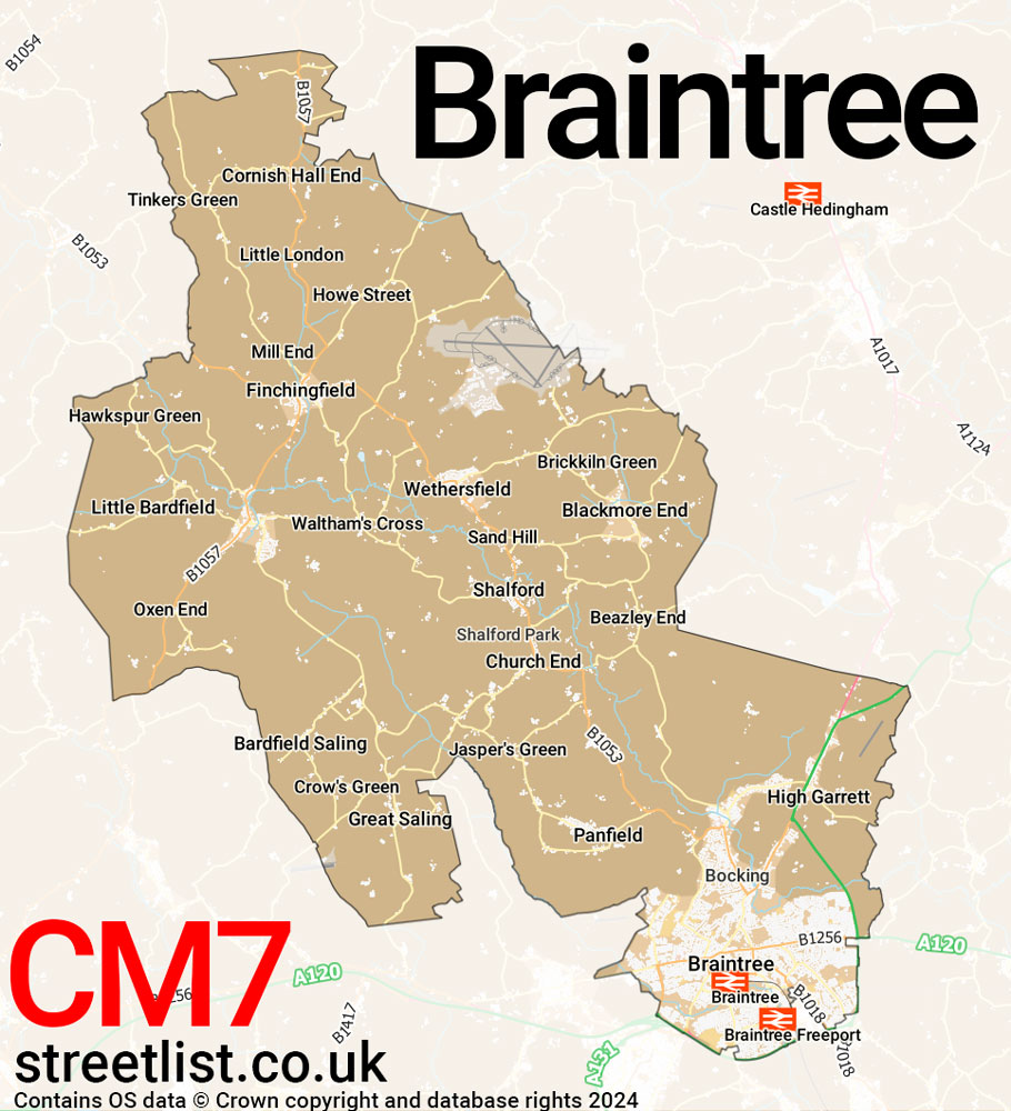 Map of the CM7 postcode