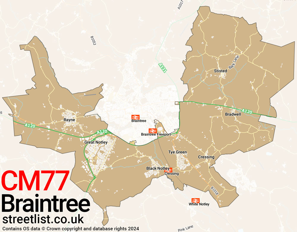 Map of the CM77 postcode