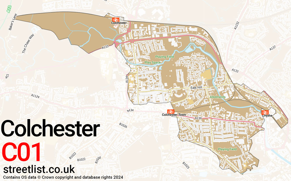 Map of the CO1 postcode