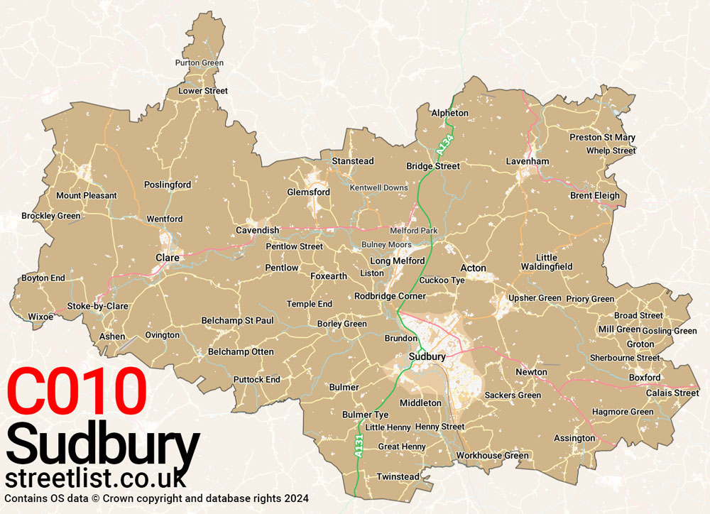 Map of the CO10 postcode