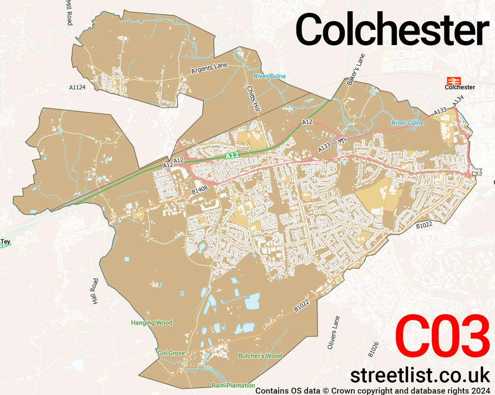 Map of the CO3 postcode