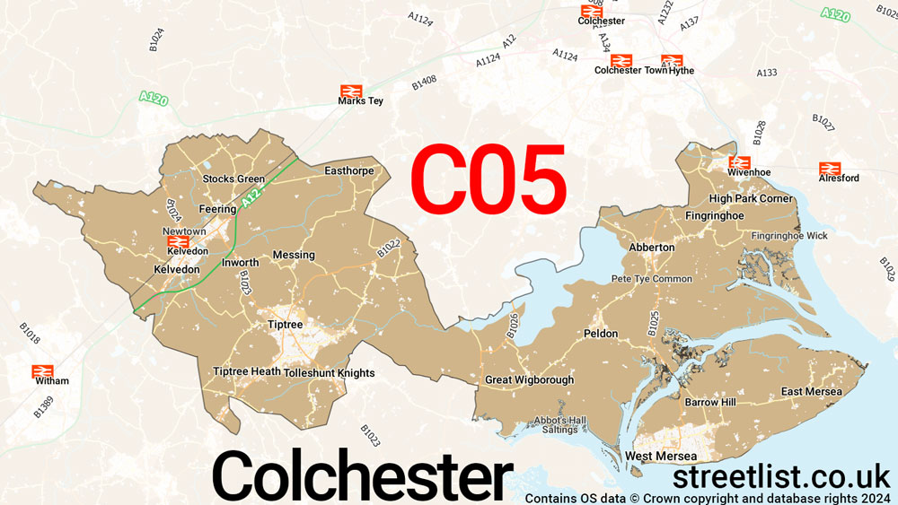 Map of the CO5 postcode