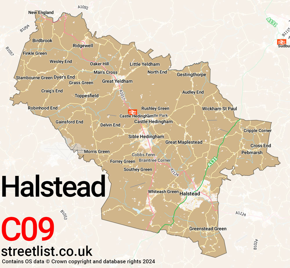 Map of the CO9 postcode