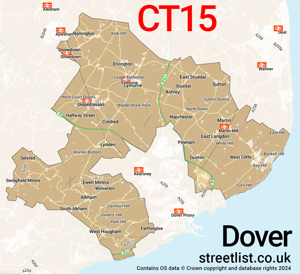 Map of the CT15 postcode