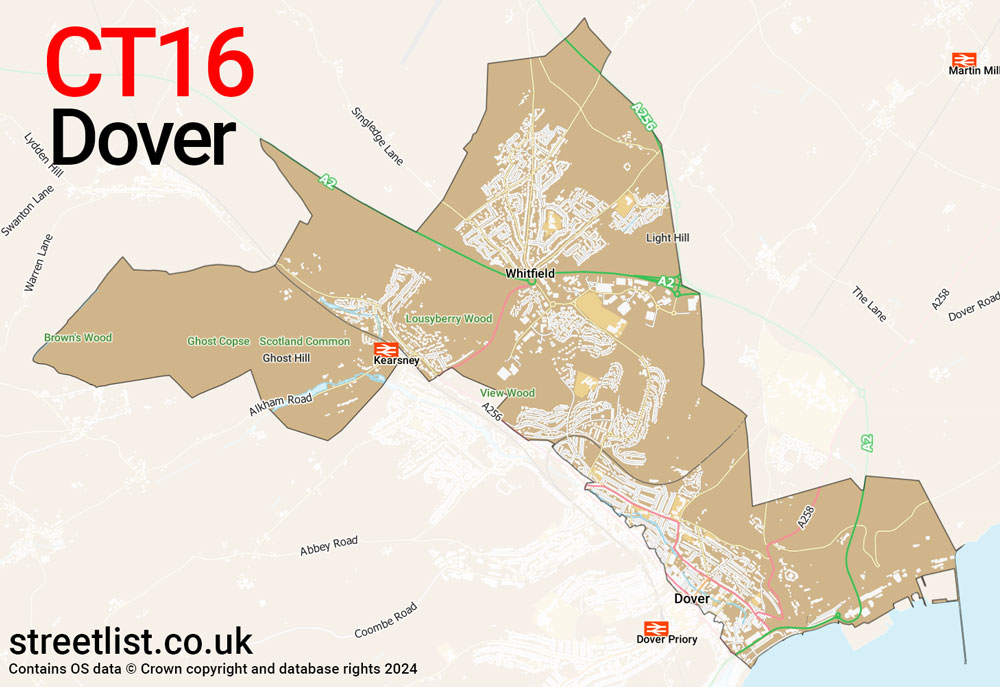 Map of the CT16 postcode