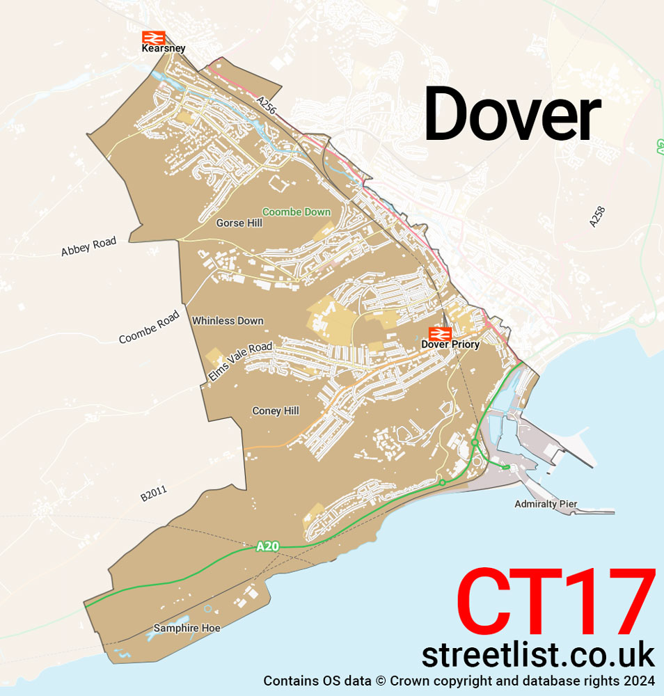 Map of the CT17 postcode