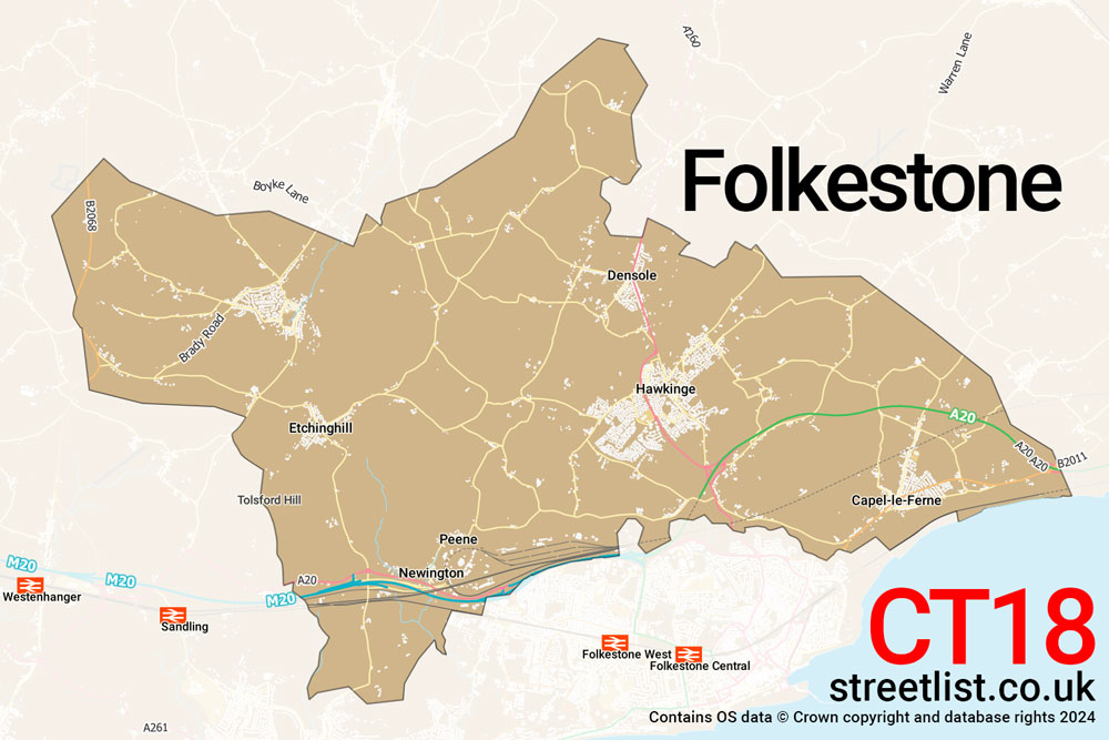 Map of the CT18 postcode