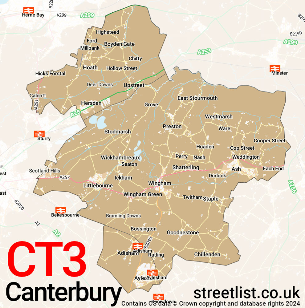 Map of the CT3 postcode