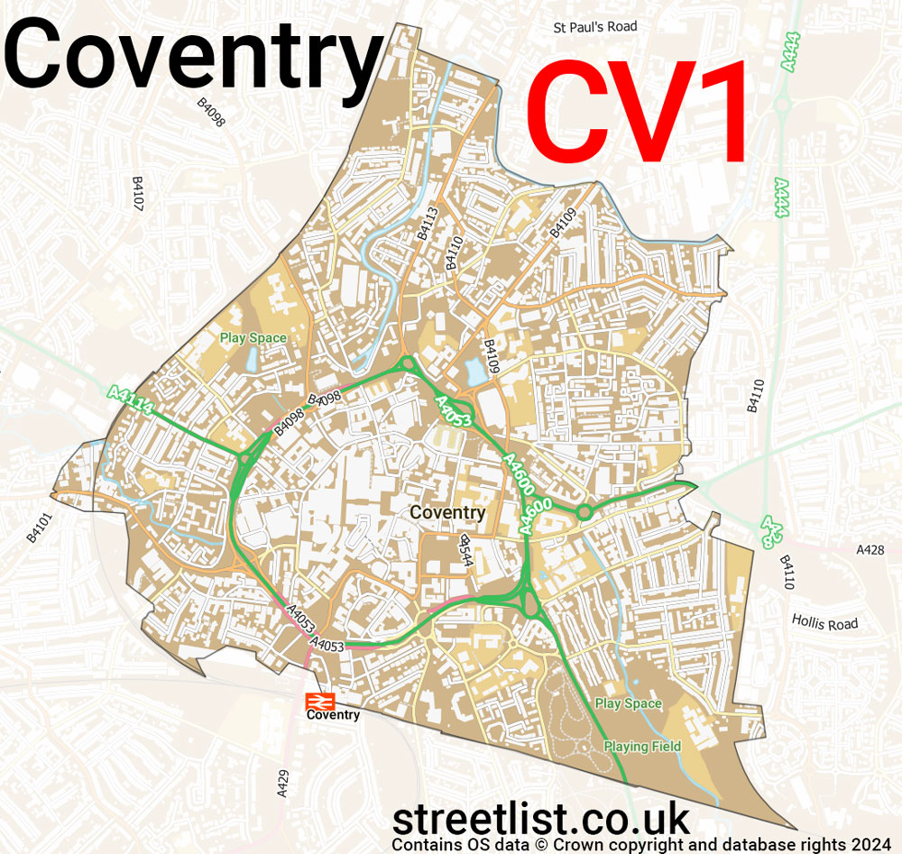 Map of the CV1 postcode