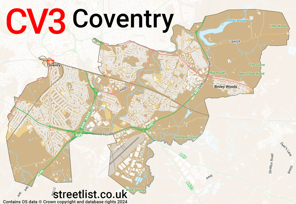 Map of the CV3 postcode