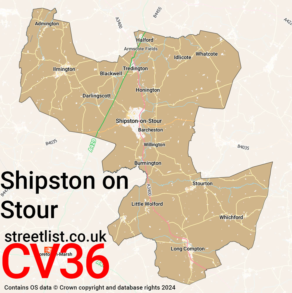 Map of the CV36 postcode