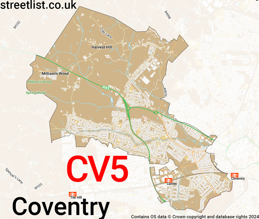 Map of the CV5 postcode