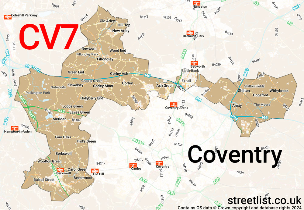 Map of the CV7 postcode