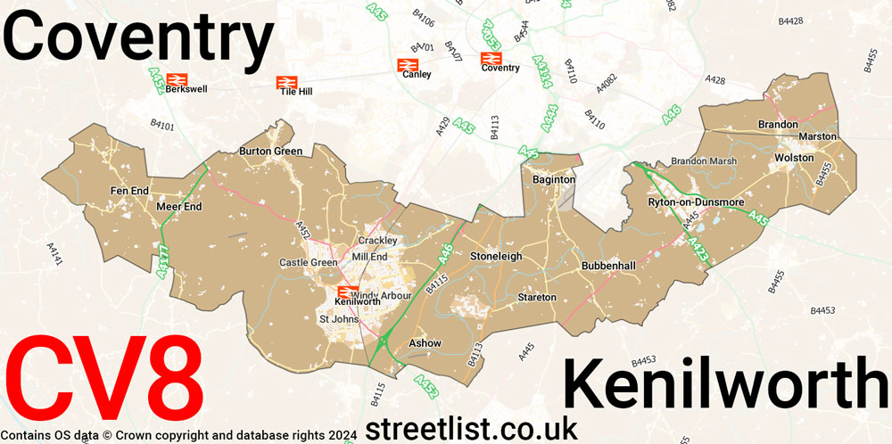 Map of the CV8 postcode