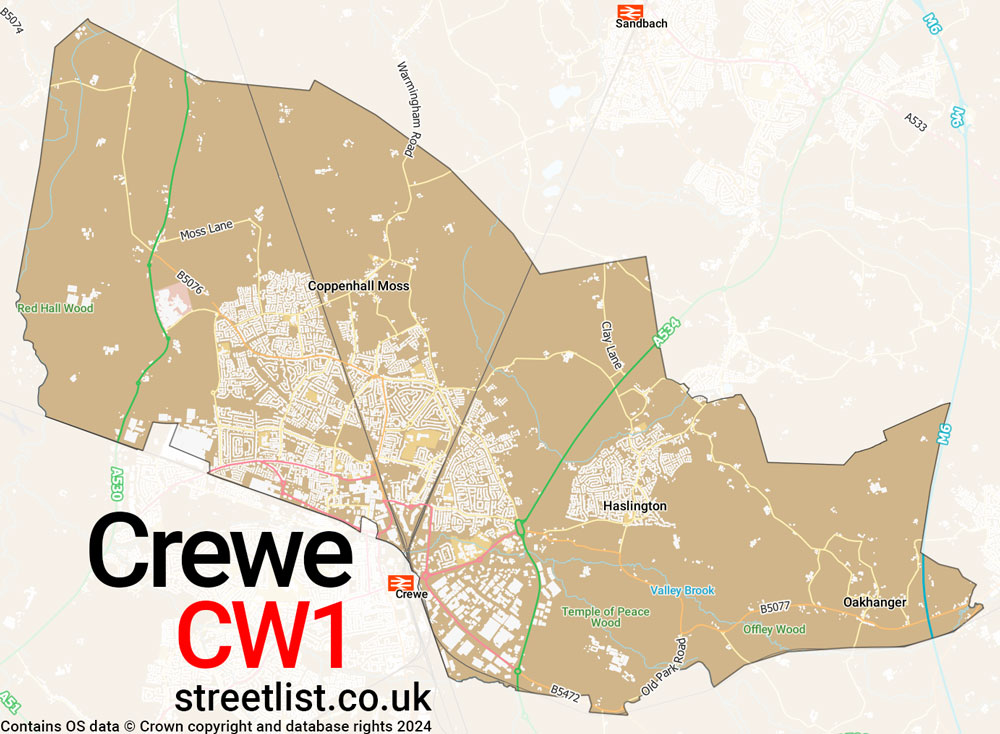 Map of the CW1 postcode