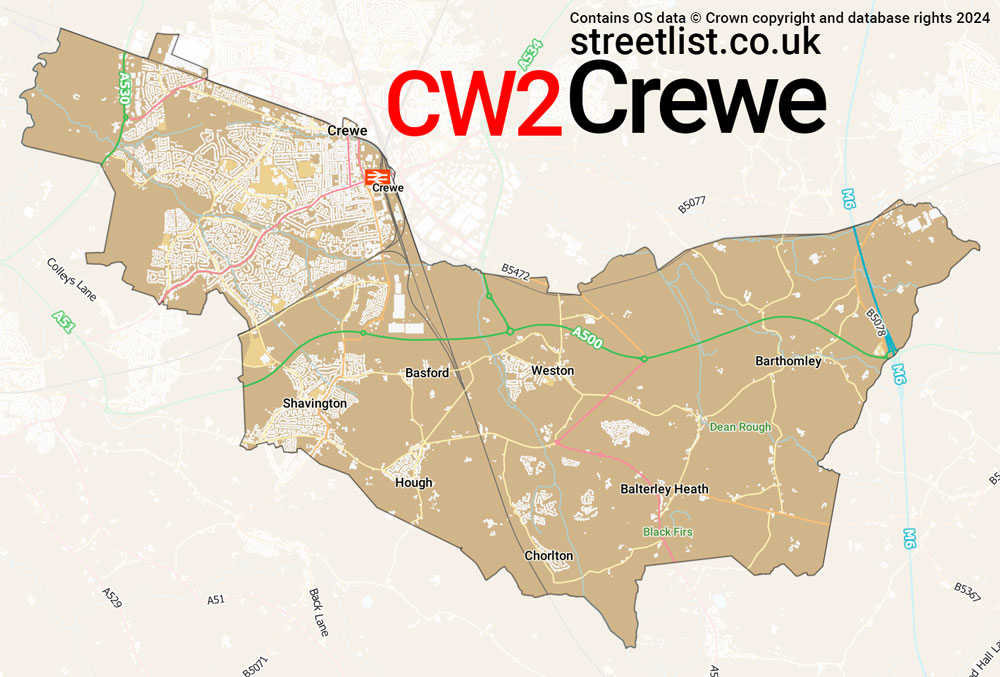 Map of the CW2 postcode