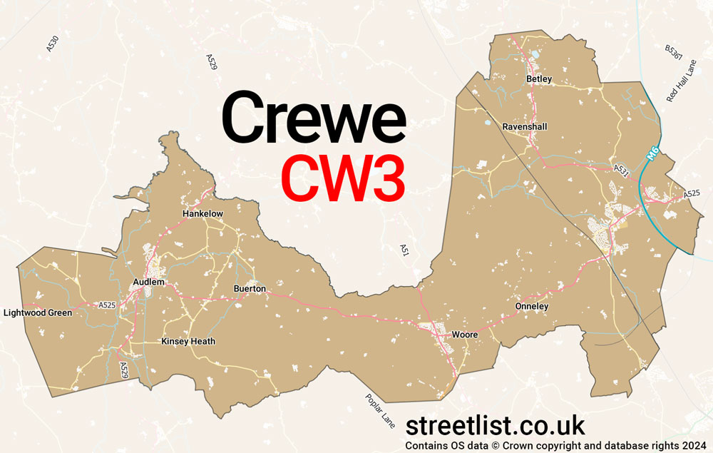 Map of the CW3 postcode