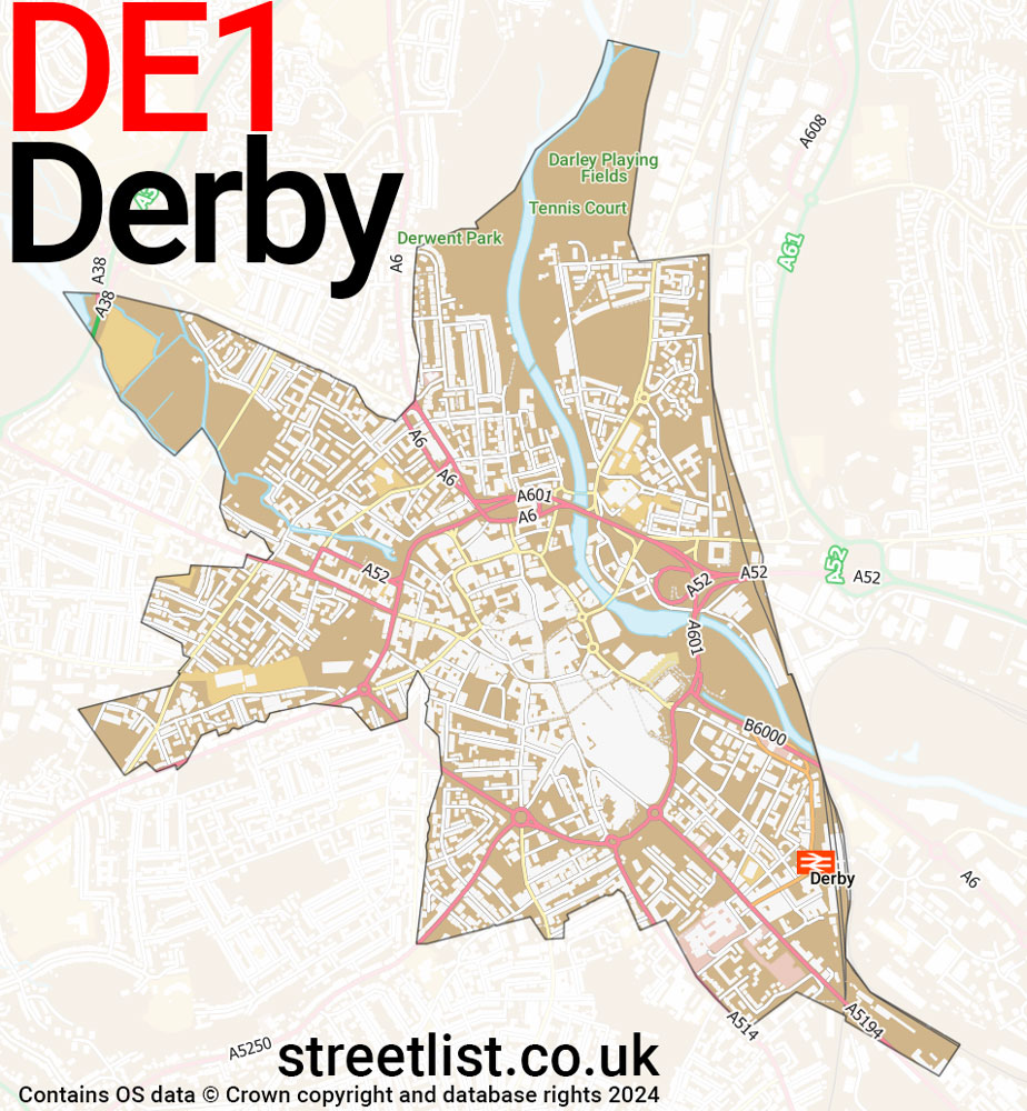 Map of the DE1 postcode