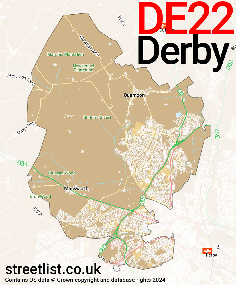 Map of the DE22 postcode