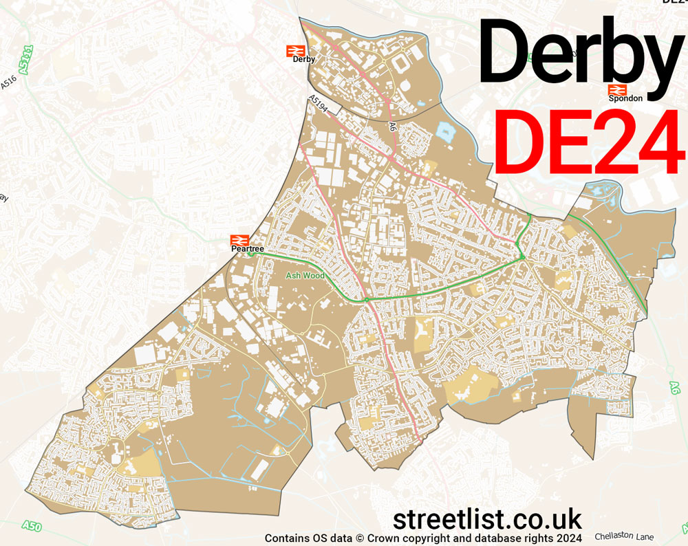 Map of the DE24 postcode