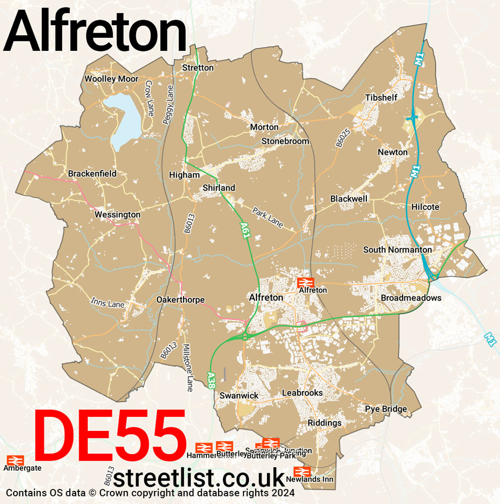 Map of the DE55 postcode