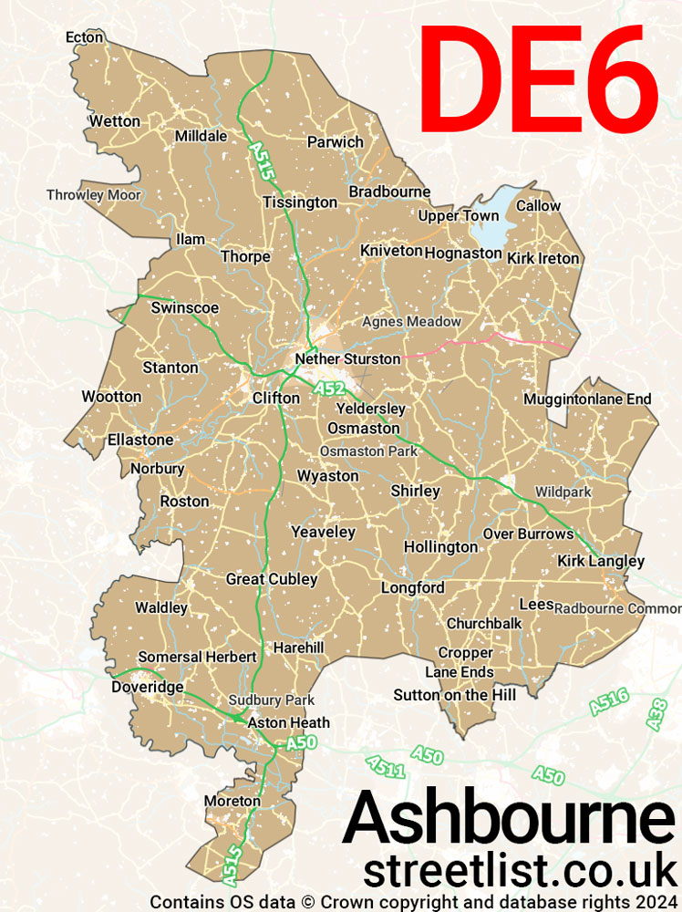 Map of the DE6 postcode