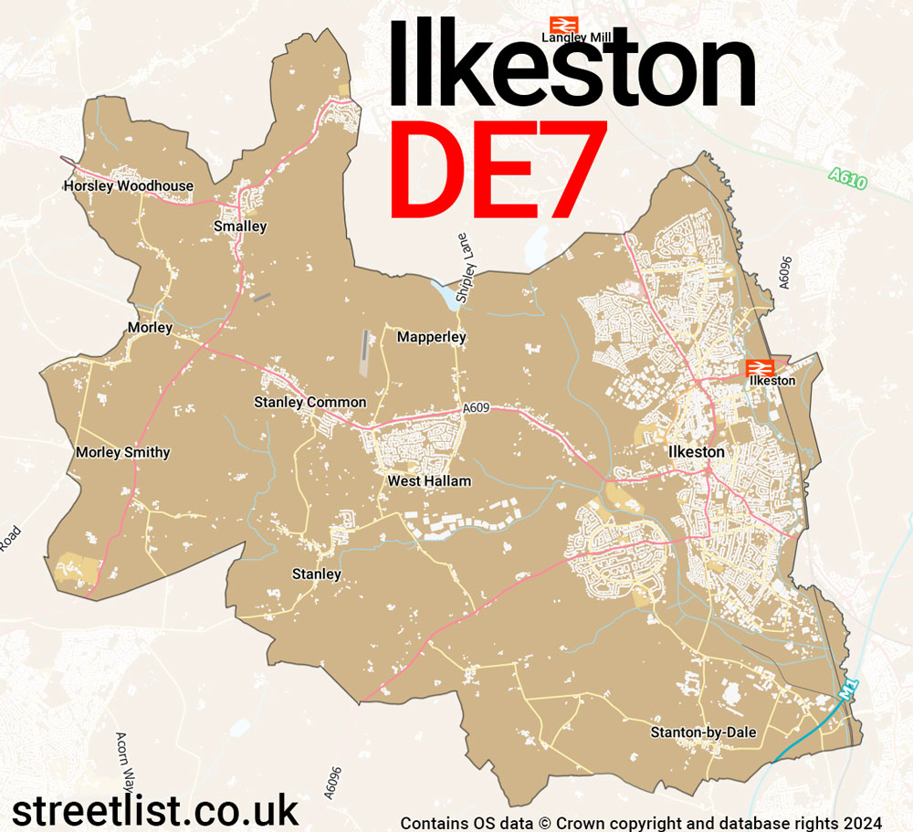 Map of the DE7 postcode