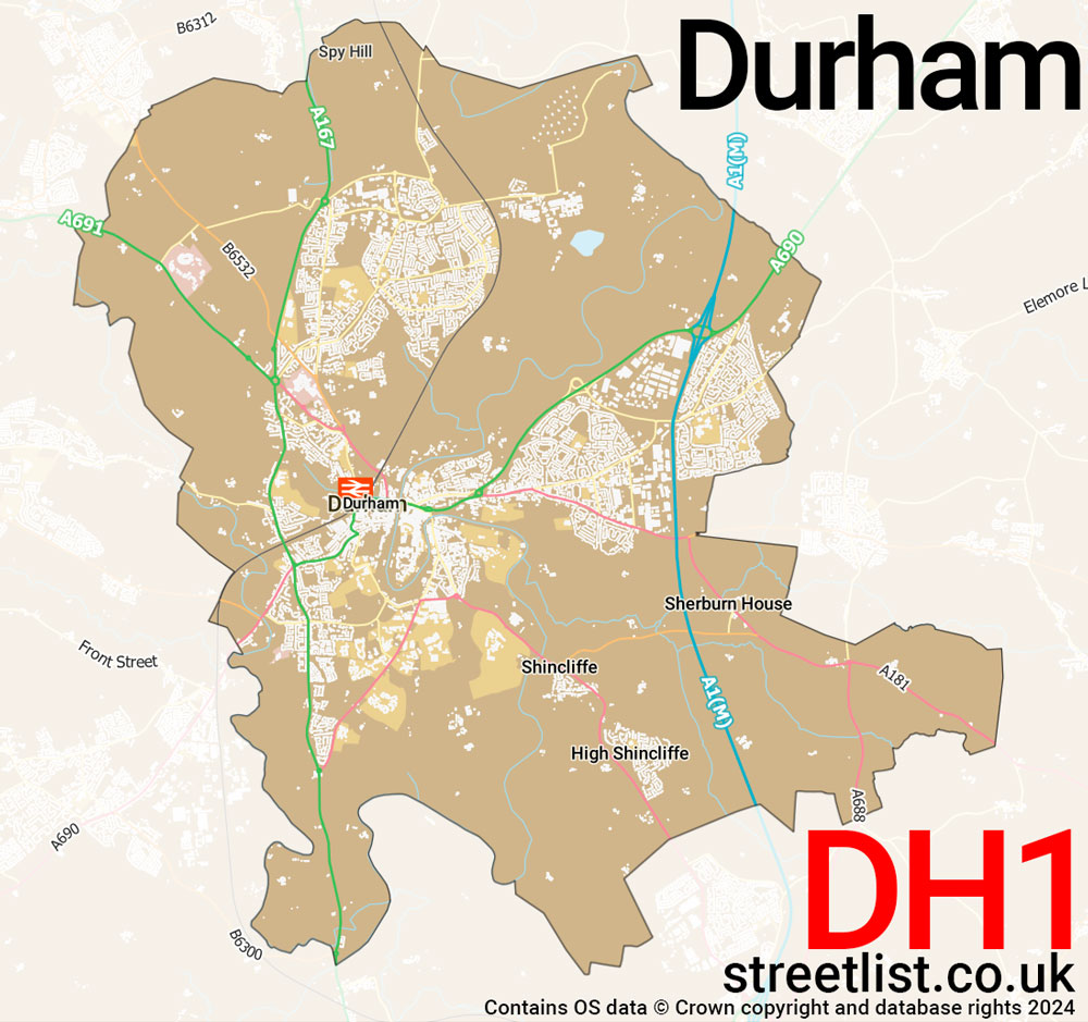 Map of the DH1 postcode