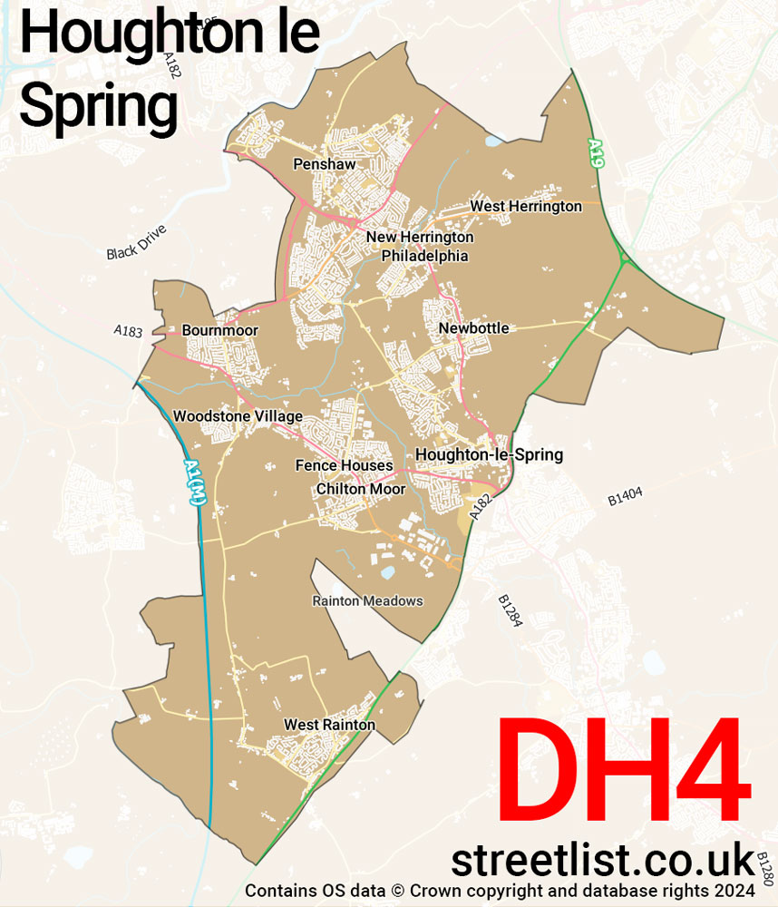 Map of the DH4 postcode