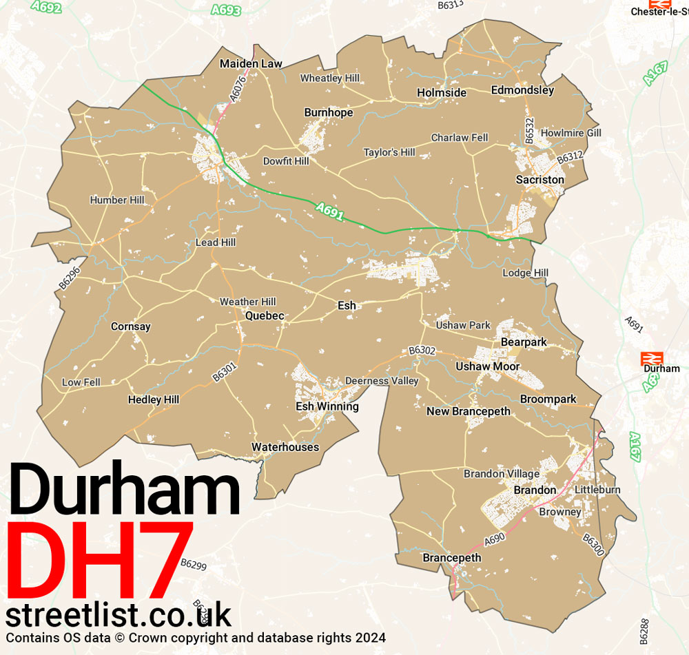 Map of the DH7 postcode