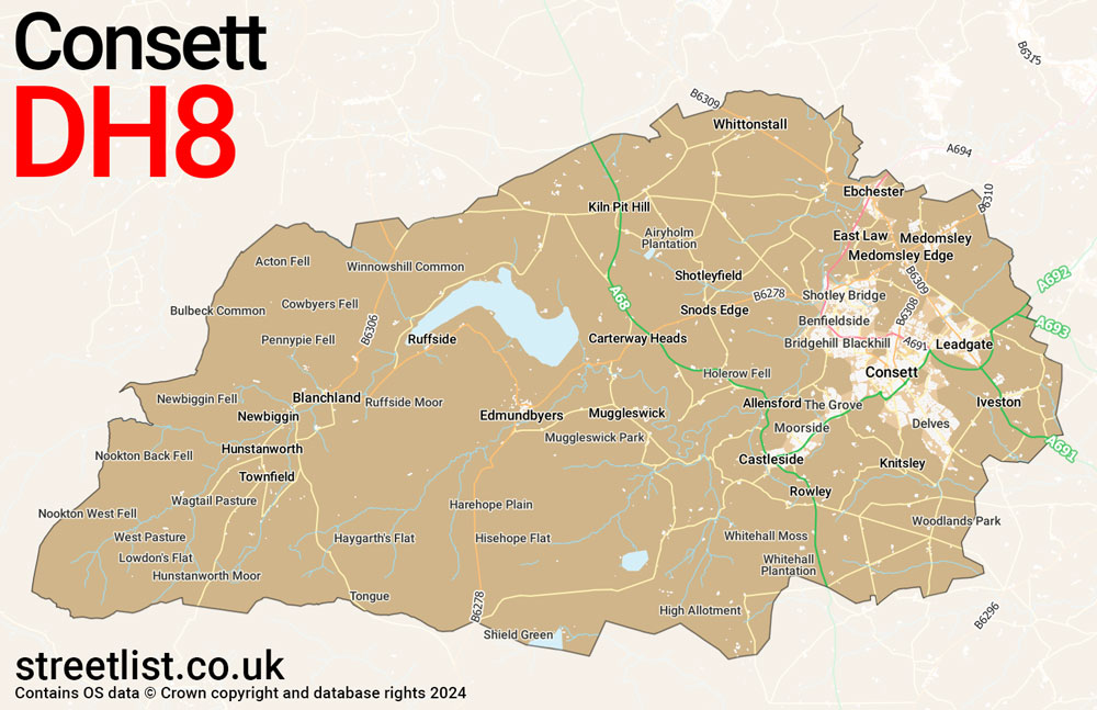 Map of the DH8 postcode