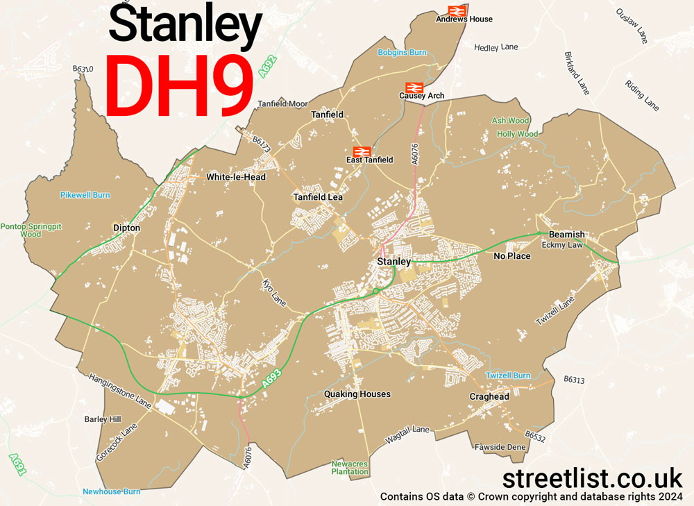 Map of the DH9 postcode