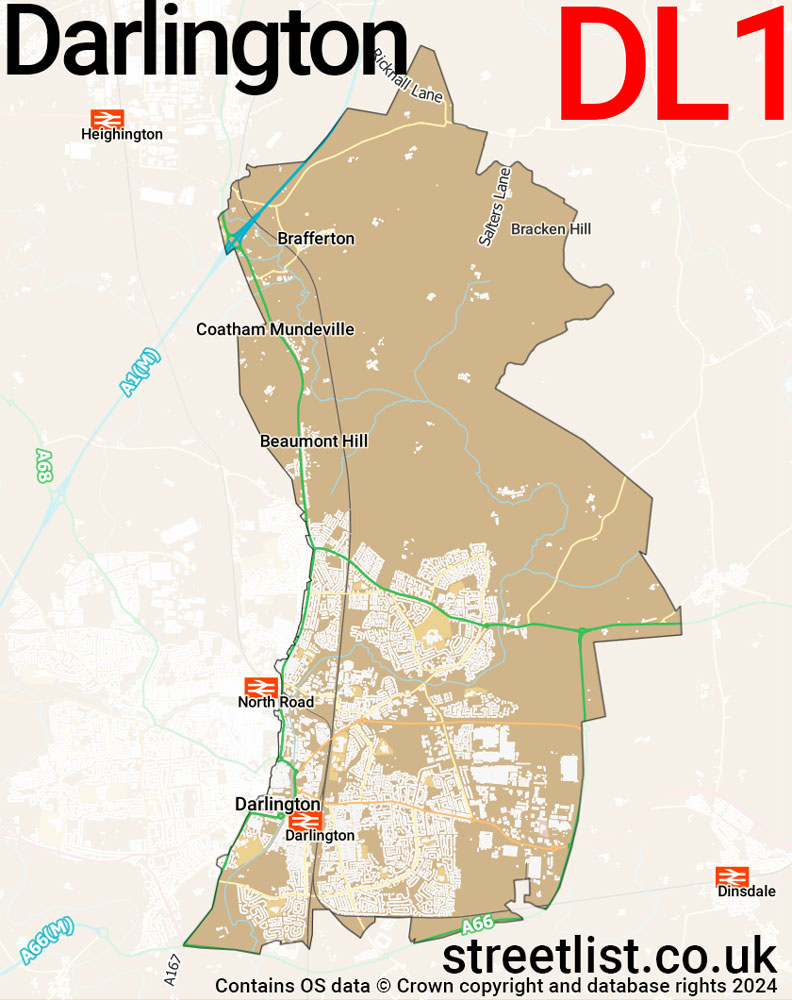 Map of the DL1 postcode