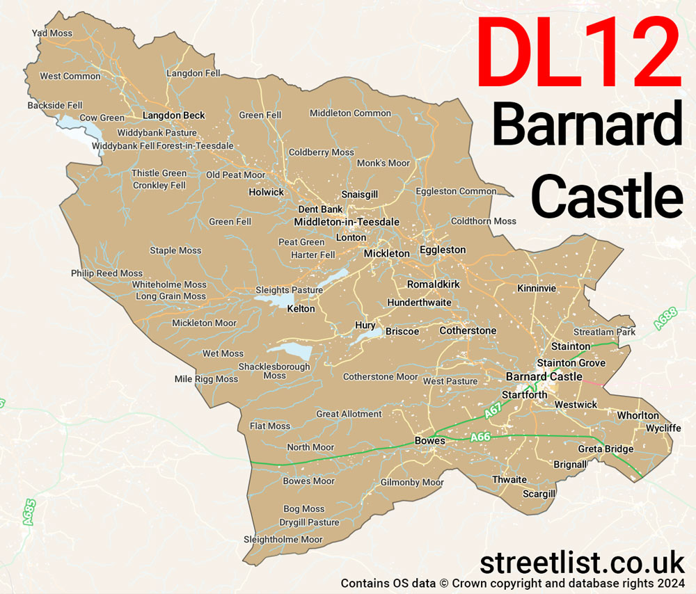 Map of the DL12 postcode